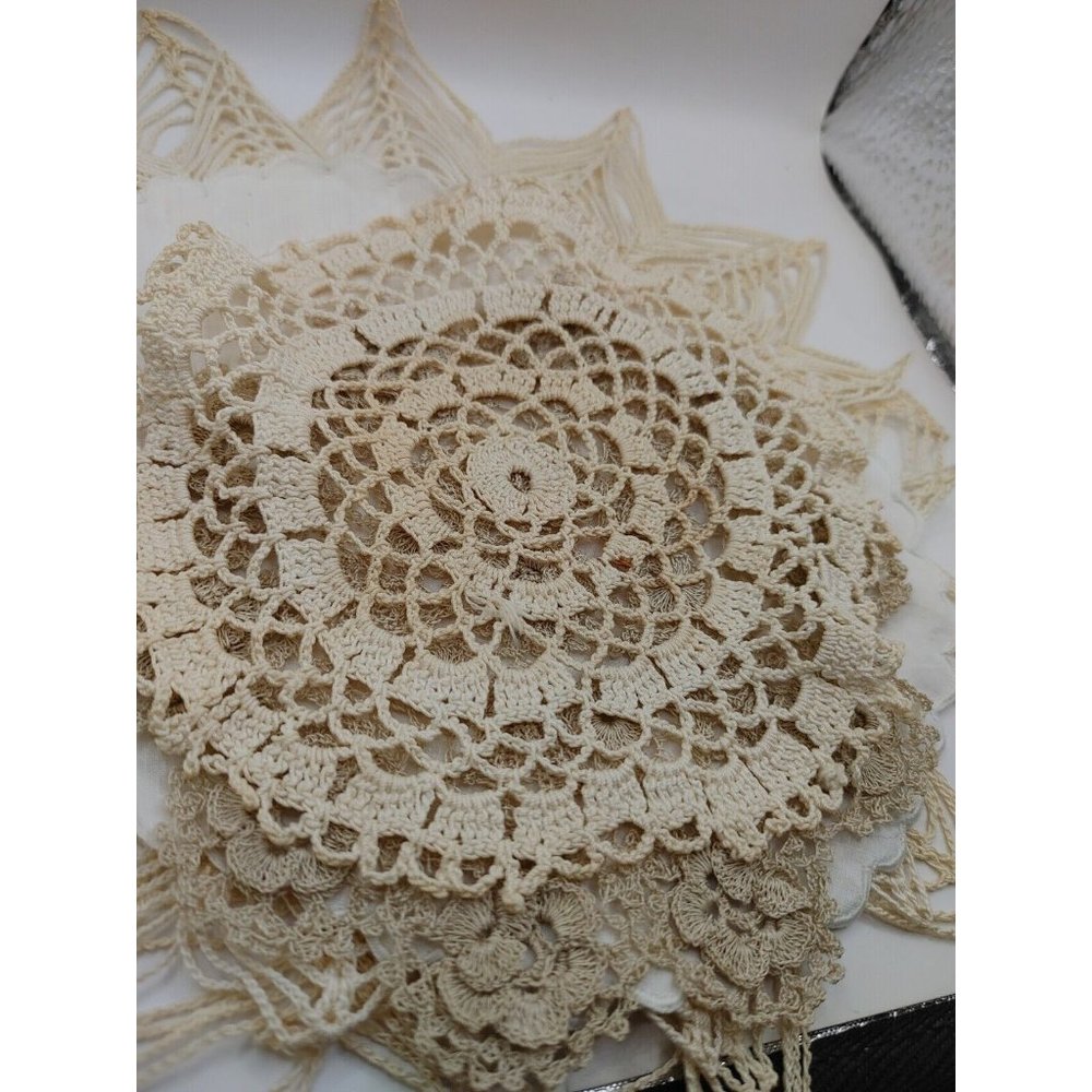 Lot Of 6 Doilies 2 5.5 In. Cotton Taupe 5 Unlace Crochet Cream 5.25 In. Lace...